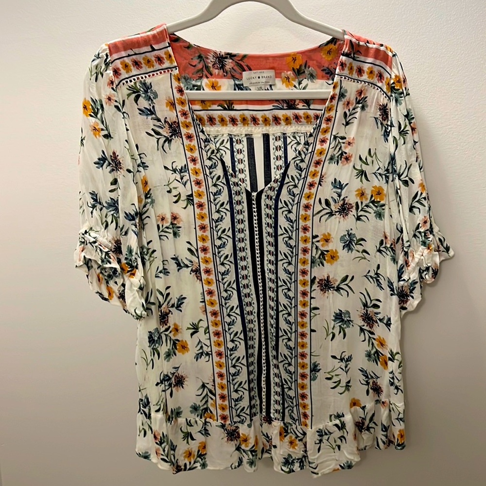Lucky Brand: Smock blouse with beautiful soft colors!